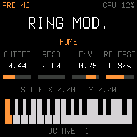Scintilla's screen: RING MOD., Paul Wiffen's laser harp patch