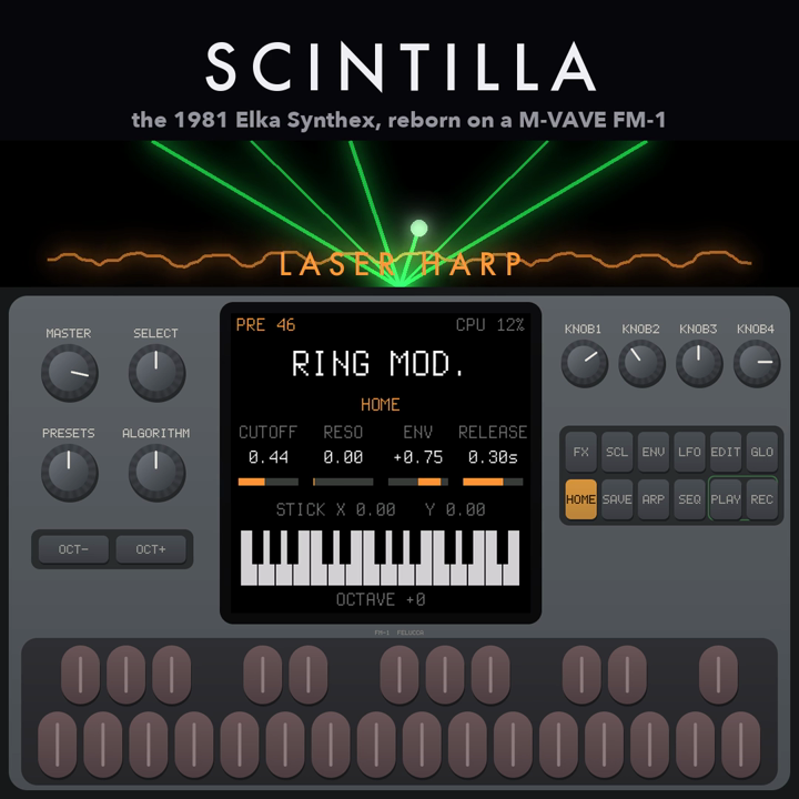 Scintilla on the FM-1, playing the laser harp (Ring mod.), with laser beams above it